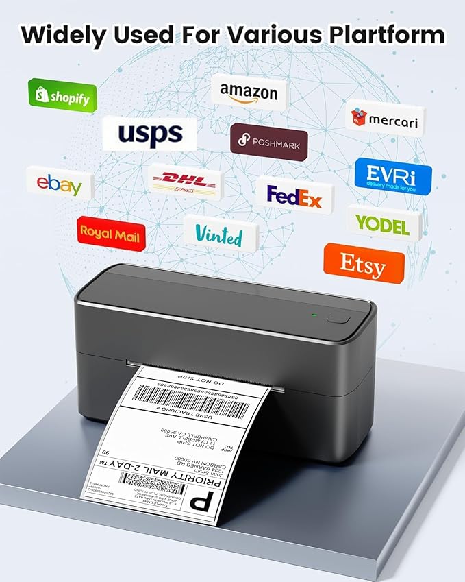 Phomemo Bluetooth Shipping Label Printer, 241BT 4X6 Wireless Thermal Printer for Samll Business, Label Printers for Shipping Package, Compatible with iPhone, Android, Amazon, Shopify, UPSP, Gray