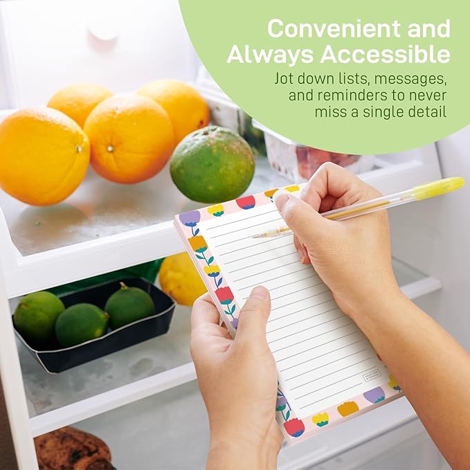 Sweetzer & Orange S&O Magnetic Notepads for Refrigerator 4 Pack - Fun Floral planner for Fridge Sets - Force field List sheets for cooler - Sticky writing pages for freezer - 3.5” x 7”, 45 Pages