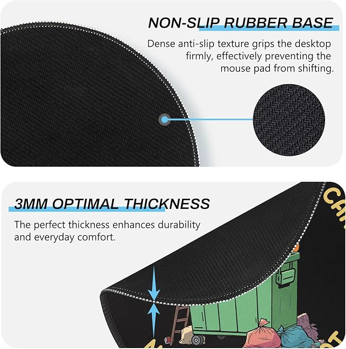 Gctriki Trash Raccoon Mouse Pad - 8.6 Inch Round Non-Slip Office Desk Mat, Cute Humorous Gift for Coworkers Boss, Premium Stitched Washable Mousepad for Computer Laptop Funny Office Desk Accessories