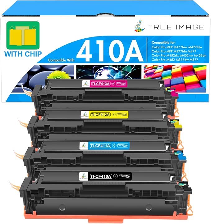 410A Toner Cartridge 4 Pack 410X for HP MFP M477fnw M477fdw M477fdn M452dn | Compatible for HP 410A Color LaserJet Pro M477fnw M452dn M452dw M377dw M477 M452 M377 CF410A CF411A CF412A CF413A Printer