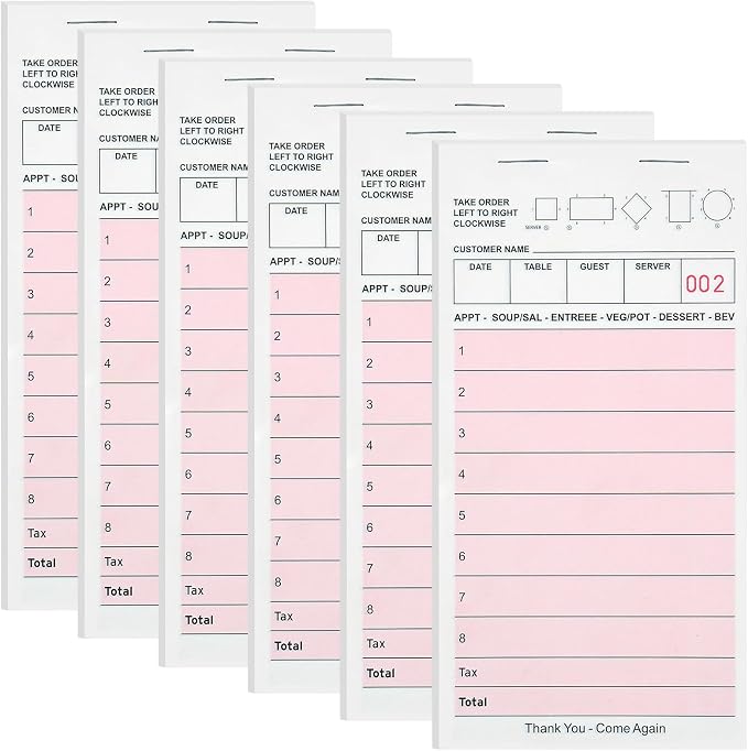 ZPARIK Server Note Pads, Pink Guest Checks Books for Servers, 6 Pack | 50 Sheets Per Pad, Server Pads, Total 300 Sheets Server Paper, Waitress Notepads for Restaurants