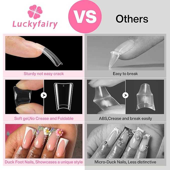 Half Cover Duck Nail Tips 504 Pcs Duck Press on Nails Clear Soft Gel Short Duck Nail Tips 11 Sizes Wide French False Nails for Acrylic Nails Professional for Y2K Art Salon