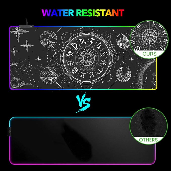 AIMSA RGB LED Gaming Mouse Pad, 14 Modes Glow Pad, Extra Large Gaming Mousepad, 35.4 x 15.8 inch Extended Big Waterproof Keyboard Mouse Pad Mat, Black Cosmic Constellation Magic
