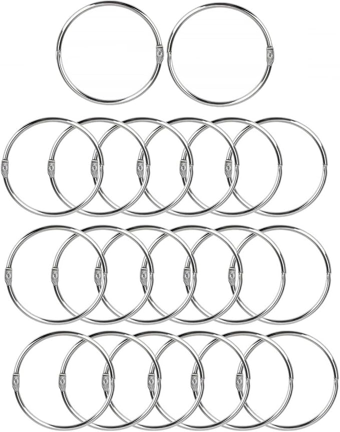 Loose Leaf Binder Rings Office Book Ring Clips 2 inch (20 Pack) for Index Cards Note Paper Metal Nickel Plated (Silver)