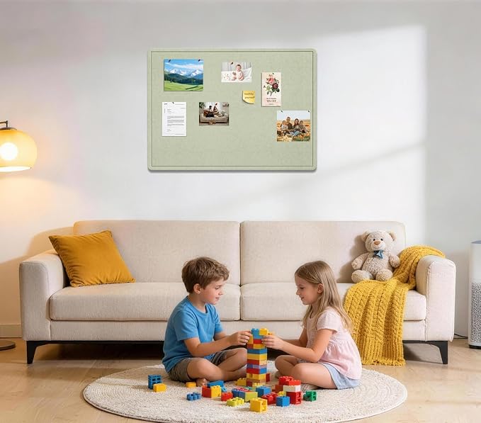 Bulletin Board 36" x 24" Felt Cork Board - Decorative Pin Board, Sage Green | Cork Board Alternative for Wall, Foldable Self-Adhesive Vision Board Prayer Board with Pushpins for Home Office Classroom