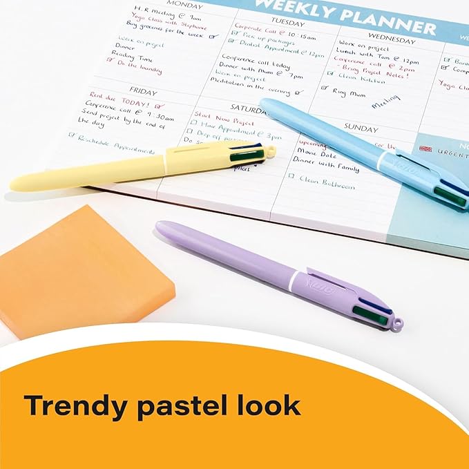 BIC 4 Color Pastel Ballpoint Pen with Soft-Touch Barrel and 1.0 mm Medium Point, 3-Count in Assorted Ink