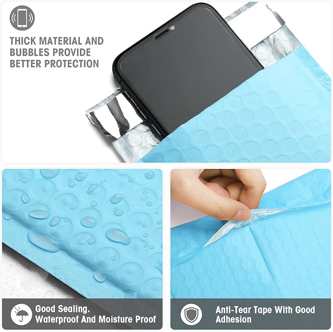 Metronic Bubble Mailers 4x8 Inch 800 Pack Light Blue Bubble Envelopes | Usable Size 4x7" Waterproof Padded Mailing Envelopes for Shipping Jewelry Makeups