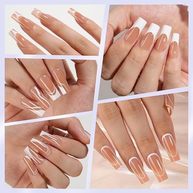 Misssix French Gel Nail Tips, 150Pcs French Tip Press on Nails Long Square Design, No Need to File Tips Pre-lasting, Fake Nails for Nail Art DIY 15 Sizes
