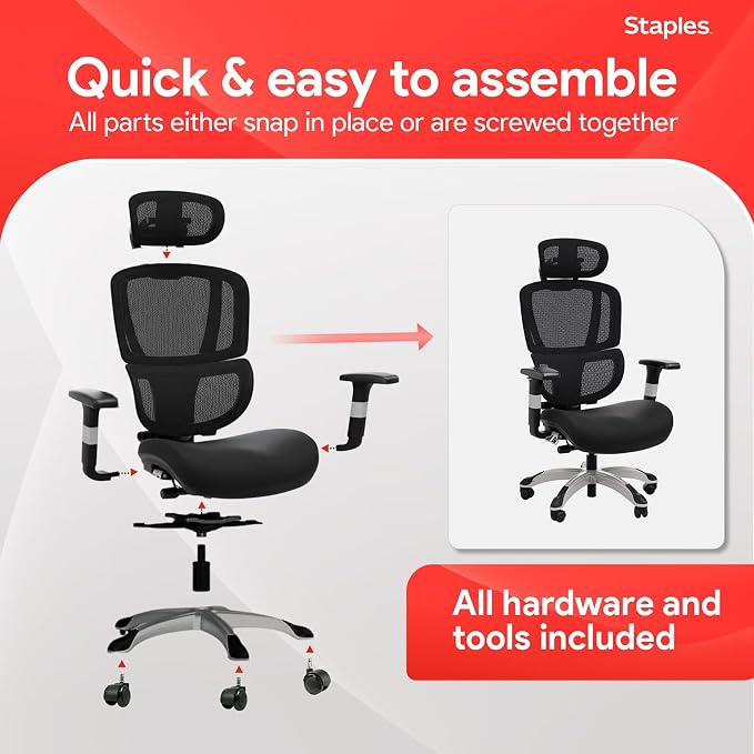 Staples Ergonomic Mesh Task Chair with Lumbar Support, Swivel, Black | Ideal for home offices, workstations, and everyday desk use.
