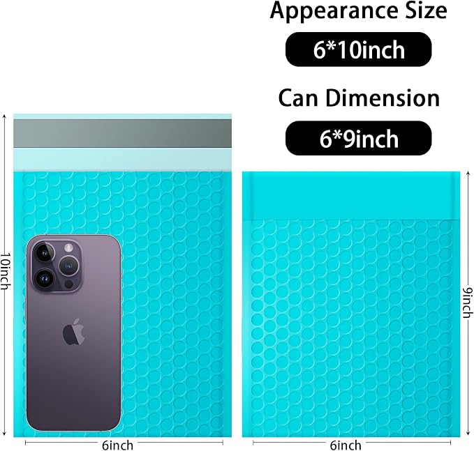 6x10 Inch Teal Bubble Mailers 40 Pack Self-Seal Poly Padded Envelopes Suitable for Small Businesses to Package and Mail Jewelry Cosmetics, Electronic Products, Cards (Teal, 6x10-40)