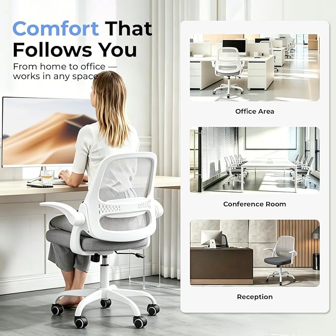 amseatec Mesh Office Chair, Ergonomic Home Office Chair with Flip-Up Arms | Breathable Mesh Back & 3" cushion. BIFMA Certified. 90-110° Rocking. Supports 300 lbs.
