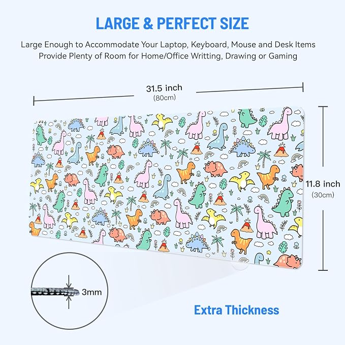 Mousepad Desk Mat Gaming Large Keyboard Cute Office Desktop Computer Laptop Dinosaur XXL Long Giant Big Kawaii Aesthetic Girly Pretty Design Women Girl Gamer Oversized Wide 30x12'' Mousepad