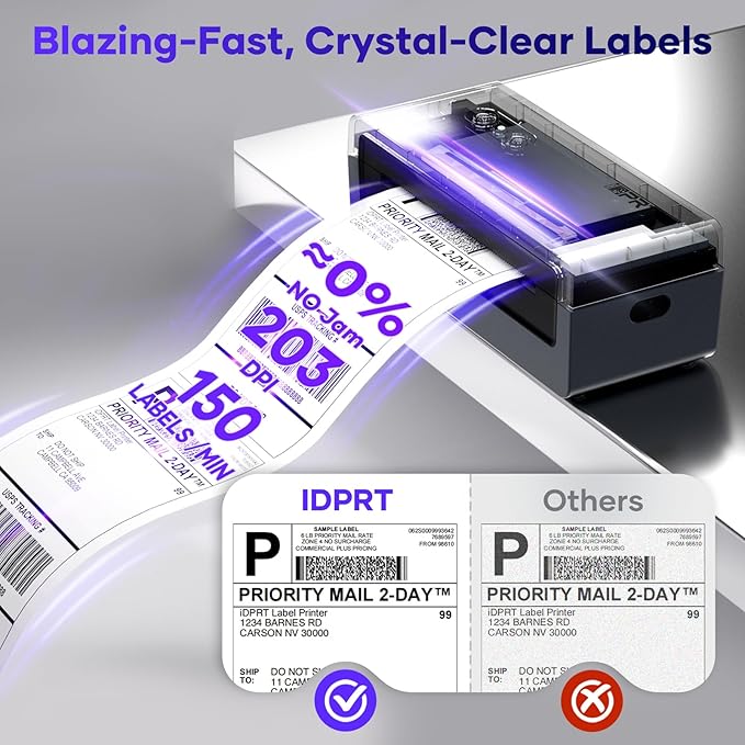 iDPRT Shipping Label Printer 4x6 Bluetooth Thermal Label Printer for Small Business and Shipping Package, Support Android, iPhone, Windows, macOS, Widely Used for Amazon, Shopify