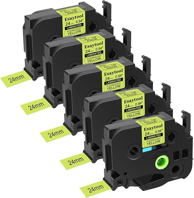 5 Pack Esaytool Replacement for TZe-C51 TZeC51 TZC51 24mm 0.94inch Black on Yellow Fluorescent Laminated Compatible with P-Touch PT-D600 P750W P700 E500 PT-P710BT Label Marker