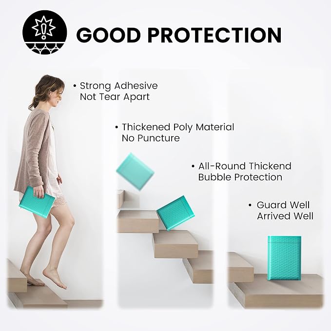 Fuxury Bubble Mailers Bulk 6x10“ 600 Pack Teal Padded Envelopes | Usable Size 6x9" Mailing Envelopes Bubble Padded, Shipping Bags for Jewelry,Makeup,Packaging, Small Business, Boutique, #0