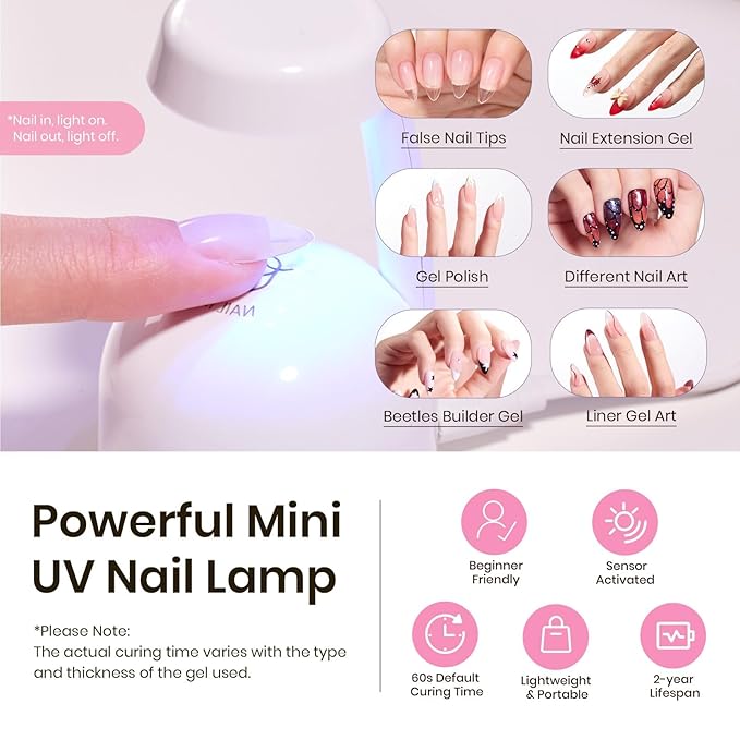 Beetles Tipex Instant Apex Nail Tips Kit with Dehydrator & Primer, Medium Almond, 224PCS 16 Sizes, Reinforced Apex for Strong Long-Lasting Wear, 20g Solid Nail Glue, Mini UV Lamp, Base & Top Coat