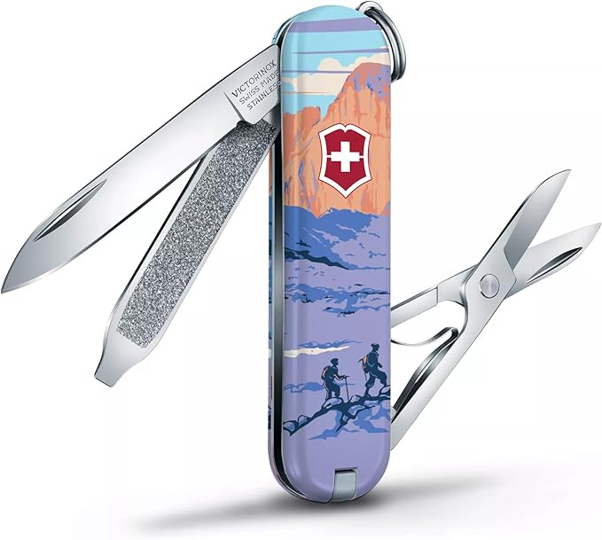 Victorinox Classic SD Swiss Army Knife, Compact, 7 Functions, Swiss Made Pocket Knife with Small Blade, Screwdriver and Key Ring - Rocky Mountains National Park
