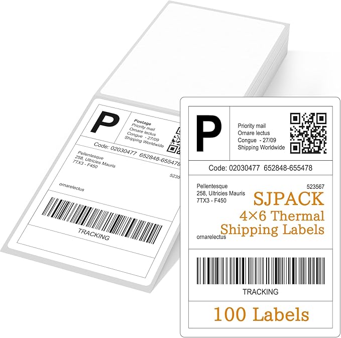 4 x 6 Fanfold Thermal Shipping Labels, 100 Labels Thermal Shipping Labels for FedEx Shipping Label, Compatible with JADENS,iDPRT, Munbyn Printers.