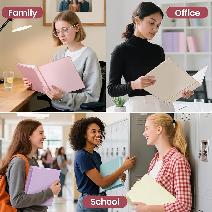 SUNEE 1.5 Inch Binders 3 Ring 6 Pack, Clear View Three Ring 1 1/2 Inch Binders PVC-Free (Fit 8.5x11 Inches) for School or Office Supplies, Pastel 6 Colors