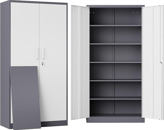 6 Tier Storage Cabinet with Doors and Shelves,71" Tall Metal Storage Cabinet with Lock Door Adjustable Shelf, Steel Lockers for Office, Home,School,Kitchen,Garage Tool Utility Cabinet