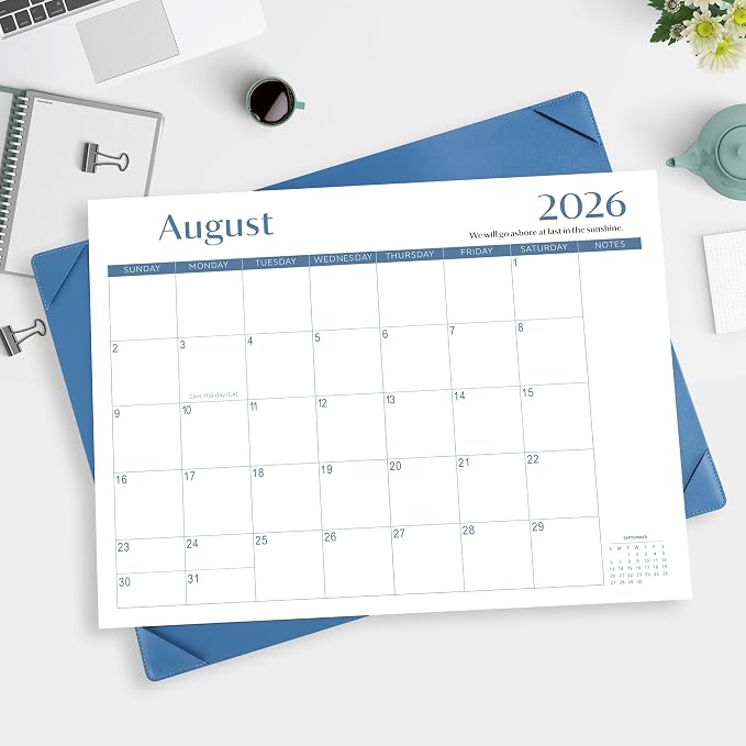 Gannyfer Desk Calendar 2026-2027 with Desktop Mat, Simplified Large 22" x 17" Desktop Pad Calendar, 18 Month Desk Calendar 2026, Use from July 2026 to Dec 2027, Office Supplies Perfect for Home School and Office - Blue