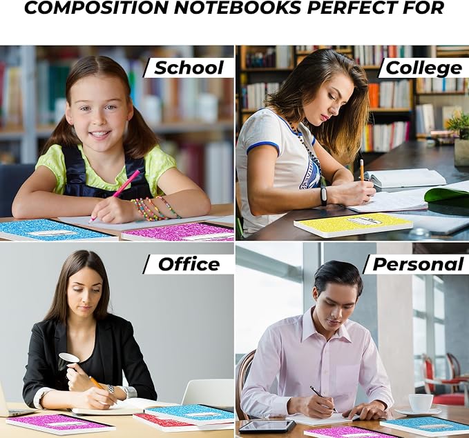 100 Pack Composition Notebooks Bulk Wide Ruled, Bulk Color Marble | Bulk Marble Composition Notebook, 200 Pages (100 Sheets), 9-3/4 x 7-1/2, Hard Cover, Bulk Notebooks for Office & School