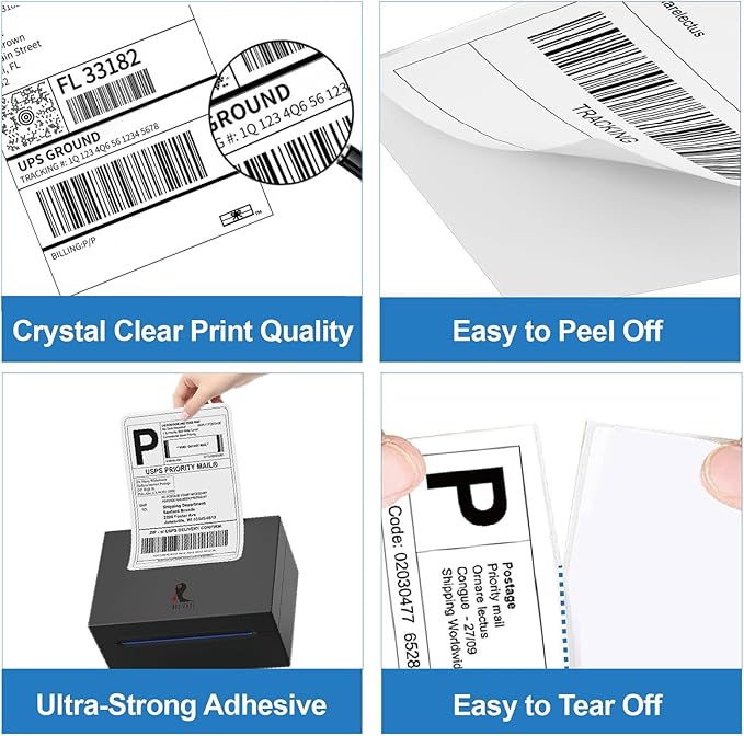 4x6 Thermal Labels 500/Stack, HUOJI Shipping Thermal Labels 4x6 Fanfold Compatible with Rollo, Zebra, MUNBYN Printers (Commercial Grade)