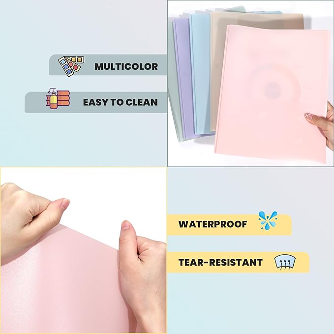 GNL Plastic Folders with Pockets and Prong, Pack of 10, Muted Pastel Colors, Heavy Duty 2 Pocket File Folders Letter Size, Folders with Prongs for School, Home, and Office
