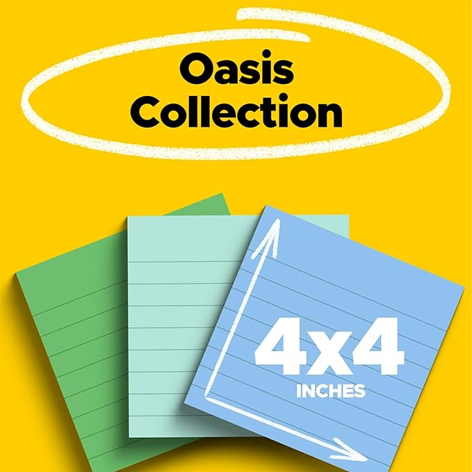 Post-it 100% Recycled Paper Super Sticky Notes, 2X The Sticking Power, 4x4 in, 3 Pads, 70 Sheets/Pad, Oasis Collection (675R-3SST) (Pack of 2)
