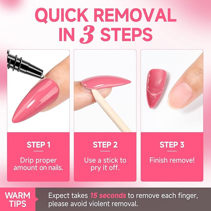 UNA GELLA Lamp-Free Semi Solid Nail Glue for Press Ons: 10ml and Soak Off Gel Nail Glue Remover for False Acrylic Nails 12ml, Super Strong G lue Quick Removal Kit