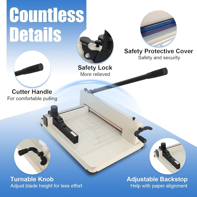 400 Sheet Heavy Duty Paper Cutter with HSS Blade, Industrial Paper Trimmer | Commercial Paper Cutter with Steel Base, Dual Safety Lock and Protective Cover for Print Shops, Schools, Offices and Crafts