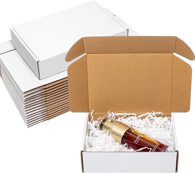Shipping Boxes 7x5x2" 25 Pack - White Corrugated Cardboard Box Mailers for Small Business, Literature Mailer Box Packaging Supplies