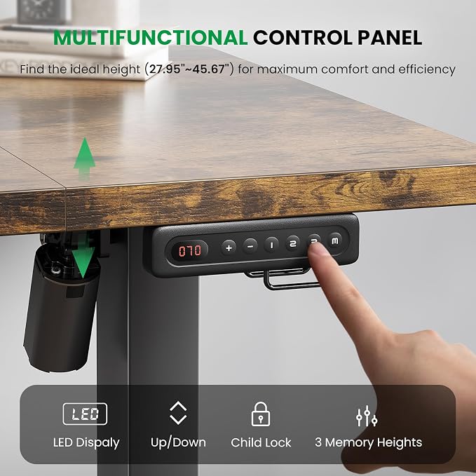 Electric Standing Desk Adjustable - 55 x 24 Inch Sit Stand up Desk with 0.8 Inch Thick Tabletop - Adjustable Height Table with 3 Memory Preset, Cable Management for Home Office