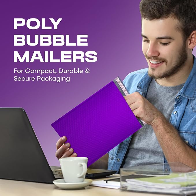 Purple Bubble Mailers 4x8, Self Seal Poly Padded Envelopes #000, 1000 Pack | Fits Trading & Sports Cards, No Tape Needed, Cushioned Protection, Water-Resistant Poly, Bulk Pack for Small Business
