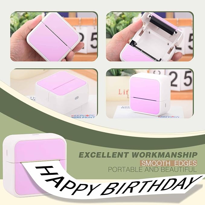 Label Maker Machine with 6 Tapes, Thermal Label Maker, Portable Mini Bluetooth Label Printer with Clear Tape for Home, Kitchen, School, Office Organization Pink