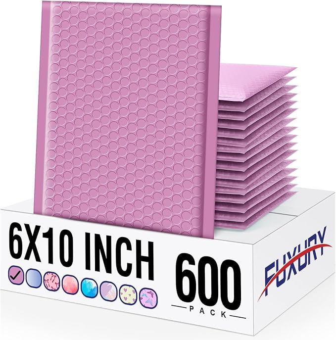 Fuxury Bubble Mailers 6x10" Pinkish Purple Padded Envelopes 600 Pack Bulk | Usable Size 6x9" Self Seal Mailing Envelopes Bubble Padded Shipping Bags for Mailing Jewelry, Makeup,Small Business #0