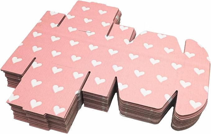 25 Pack Baby Pink Hearts Shipping Boxes, 4 x 4 x 2 inch Recyclable Kraft Corrugated Cardboard Boxes Literature Mailer for Mailing Packing for Mother's Day Small Business Shipping