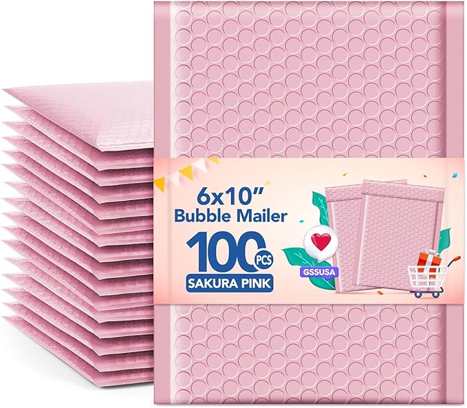 GSSUSA Bubble Mailers 6x10 Inches 100 Pack Size 6x9” Bubble Mailer Envelopes Small Packaging Mailing Envelope Bags Shipping Bag Bulk Pack Self Seal Package Mail Packing Business Supplies, Light Pink