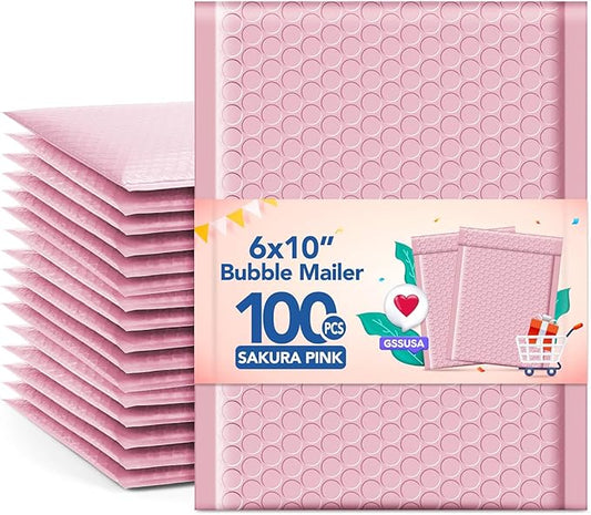 GSSUSA Bubble Mailers 6x10 Inches 100 Pack Size 6x9” Bubble Mailer Envelopes Small Packaging Mailing Envelope Bags Shipping Bag Bulk Pack Self Seal Package Mail Packing Business Supplies, Light Pink