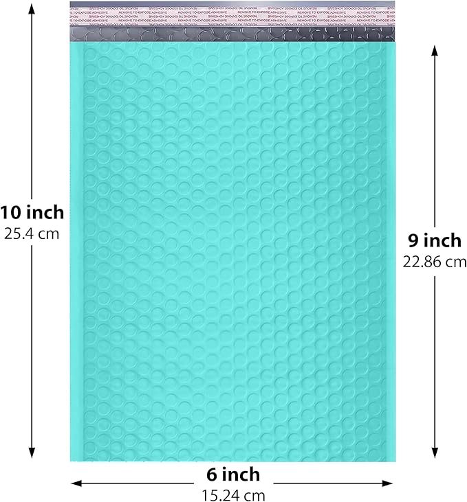 Teal Small Poly Bubble Mailers 6x10 inch #0 | Self Seal Padded Envelopes | Cushioned Bubble Mailer | Usable Size 6x9 | WaterProof | Lightweight mailing Shipping Bags | 500 Pack Bulk