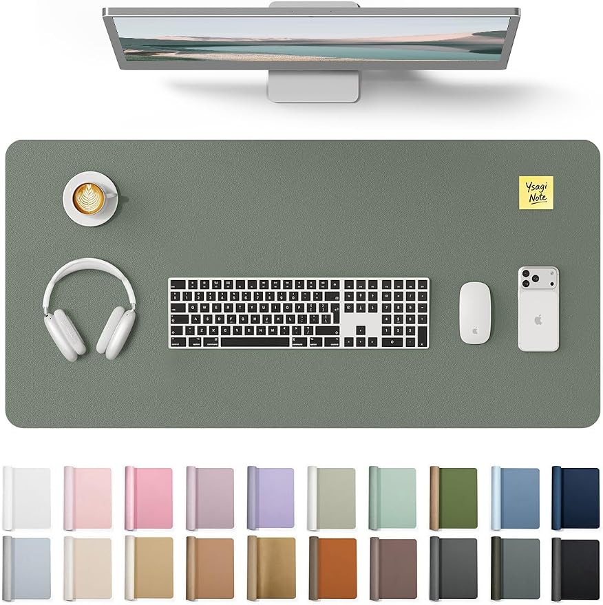 YSAGi Leather Desk Protector, Office Mat, Large Mouse Mat, Non-Slip PU Leather Blotter, Laptop Desk, Waterproof Writing Pad for Office and Home (Dark Green, 31.5" x 15.8")