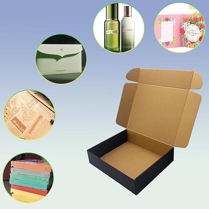 20 Pack 12x10x3 inches Black Shipping Boxes, Corrugated Mailer Boxes, Packaging Boxes for Products, Recyclable Cardboard Box, Flat Literature Mailers for Gifts, Small Business by Mailing