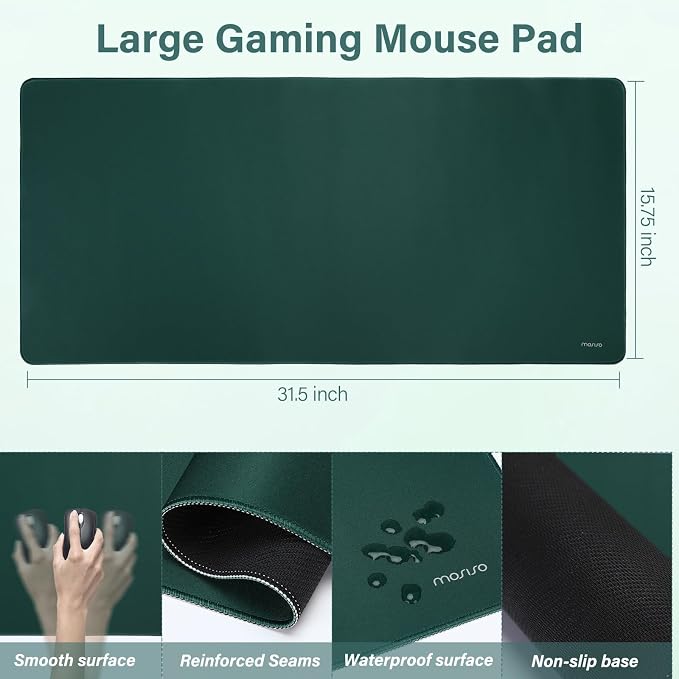 MOSISO Large Gaming Mouse Pad&Massage Keyboard Wrist Rest, Peacock Green | Mousepad&WristRest&Coaster,Ergonomic Non-Slip Base Pad Set&Pain Relief Easy Typing Cushion with Memory Foam for Home Office