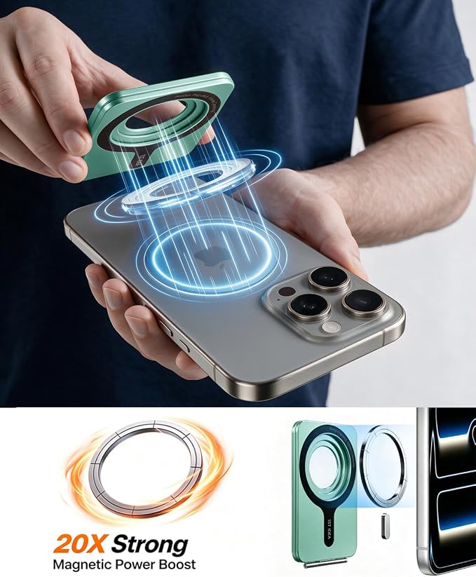1ST IDEA for Magsafe Tripod, Tripod for iPhone Lightweight Aluminum Alloy & Angle Adjustment & Strong Magnets iPhone Tripod Stand Compatible with 17/16/15/14/13/12 (Included Metal Ring)