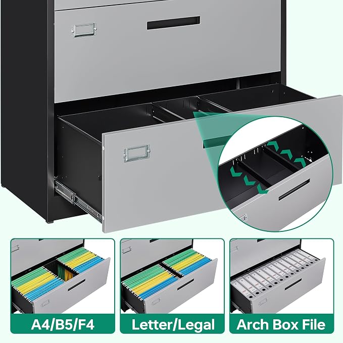 File Cabinet with Lock-Lateral 3 Drawer Metal Filing Cabinets-Organization Storage for Home Office-Hanging Letter/Legal/F4/A4 Size (Grey Black)