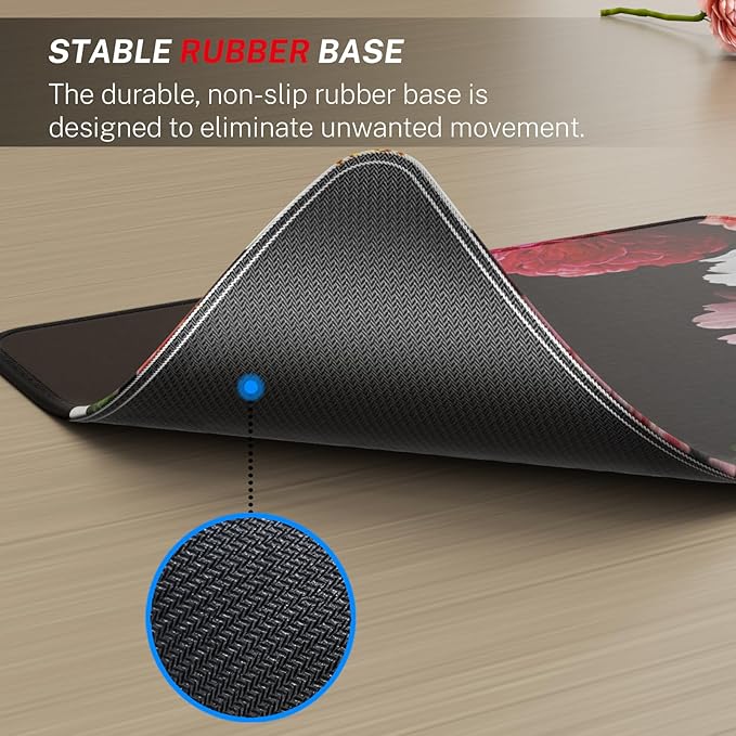 MROCO Mouse Pad 3-Pack [30% Larger] with Anti-Fray Stitched Edges, Premium Waterproof Surface, Non-Slip Rubber Base, Computer & Gaming Mouse Mat for Laptop, Office & Home, 8.5 x 11 in, Black Flower