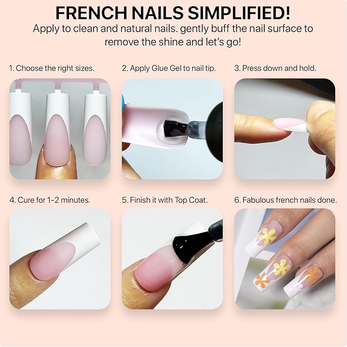 SXC Cosmetics French Tip Press On Nails Pink Medium Almond 150 Pieces in 15 Sizes Ultra Fit with Pre-applied Tip Primer and Base Coat, No Need to File Fake Nails for Nail Art DIY X-Pro Tips