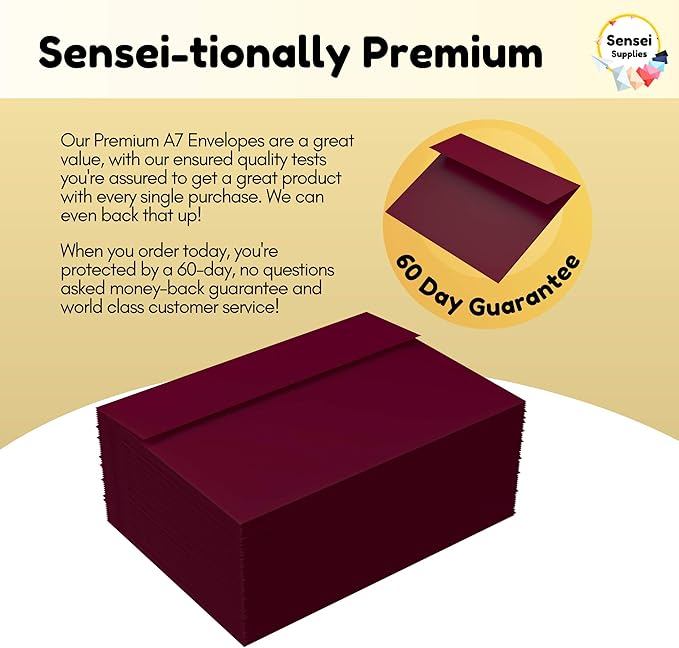110 5x7 Burgundy Invitation Envelopes - for 5x7 Cards - A7 - (5 ¼ x 7 ¼ inches) - Perfect for Weddings, Graduation, Baby Shower - 120 GSM - Peel, Press & Self Seal - Square Flap