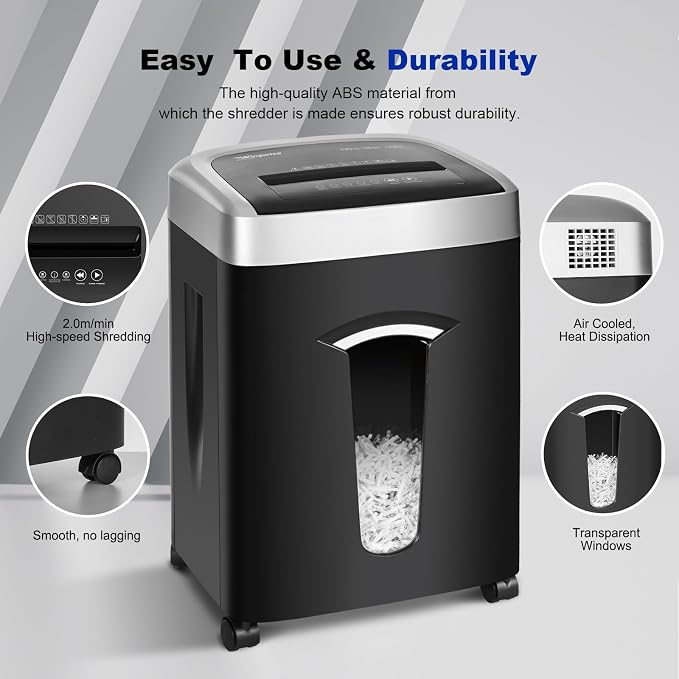 Wingwise 15 Sheets Paper Shredder Heavy Duty for Home Office | 120 Mins Runtime, P-4, Cross Cut, 7.9 gal, Shreds CDs & Credit Cards