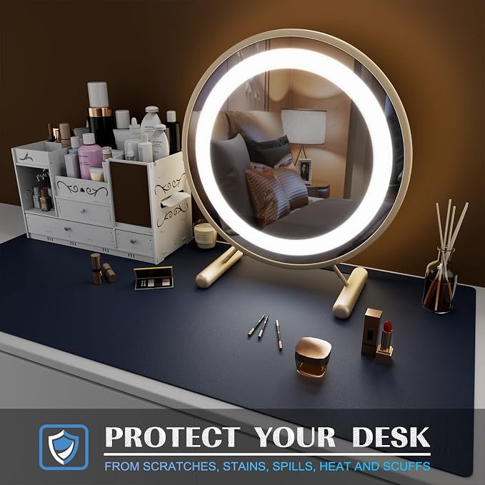 K KNODEL Extra Large Desk Mat, Leather Mouse Pad (35.4"x17", Dark Blue) | Desk Pad, Keyboard Pad, Computer and Laptop Mat, Desktop Protector and Cover, Writing Pad and Blotter for Home Office